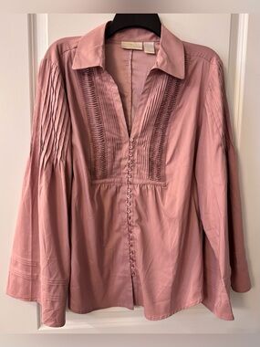 #z193 - Soft Surroundings Tuscana Pleated Blouse Mahogany Rose
